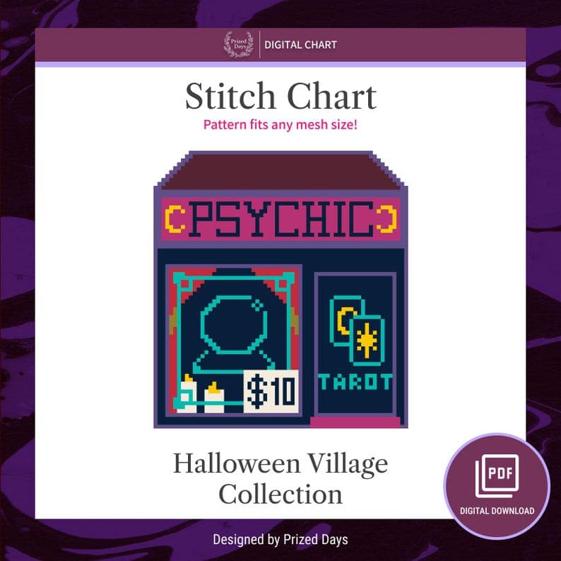 Halloween Psychic Tarot needlepoint chart